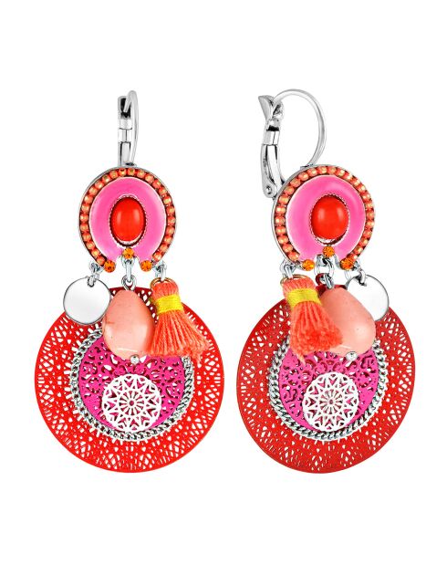 Boucles d'oreilles Farandol argenté/rose framboise