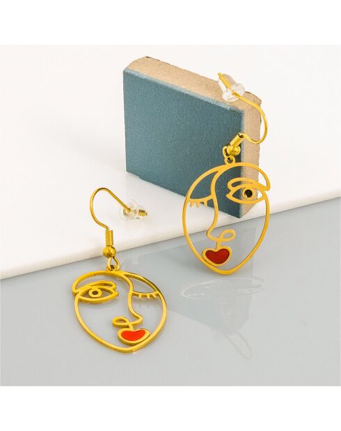Boucles d'oreilles Parisian doré/rouge