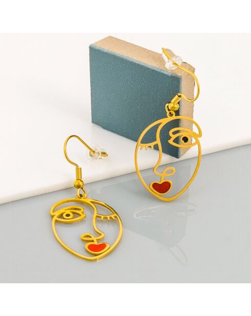 Boucles d'oreilles Parisian doré/rouge