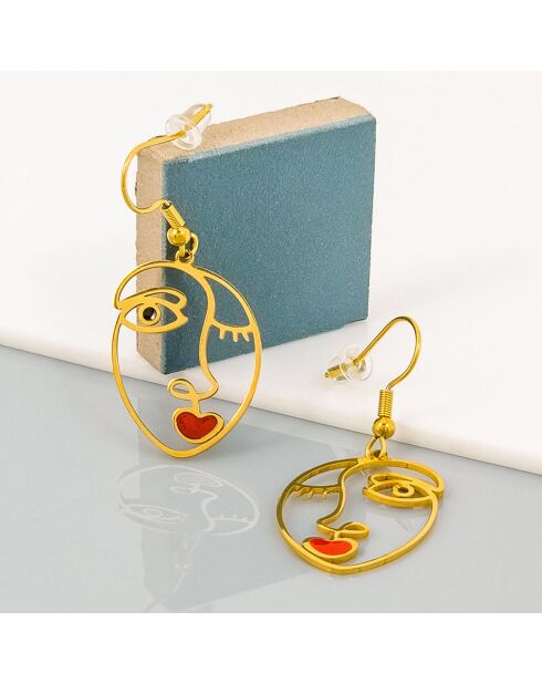 Boucles d'oreilles Parisian doré/rouge