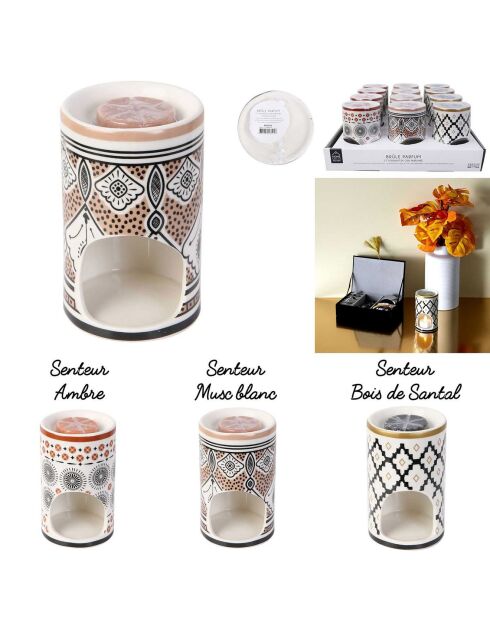 Brule parfum et cire parfumée en Porcelaine coloris aléatoire  - 7.2x11.6x7.2 cm