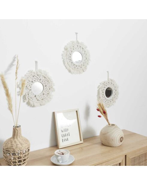3 Miroirs Boho beiges - D.28 cm