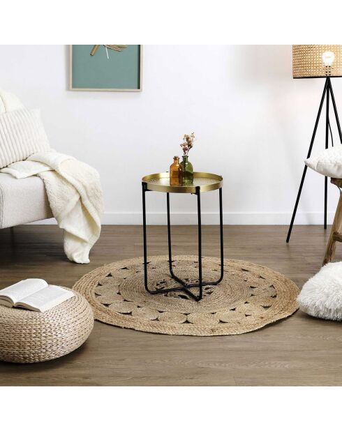 Table d'appoint métal martelé Alia doré/noir - 35x45x35 cm