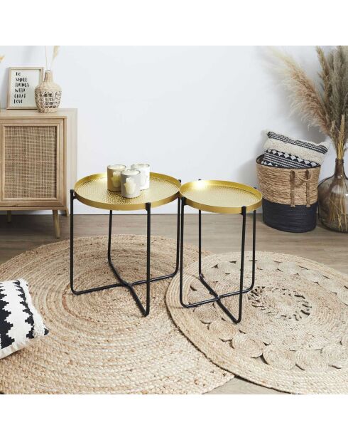 Table d'appoint métal martelé Alia doré/noir - 35x45x35 cm