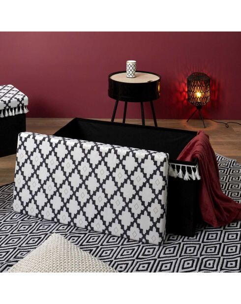 Coffre banc pliable avec pampille Mirage blanc/noir - 76x38x38 cm