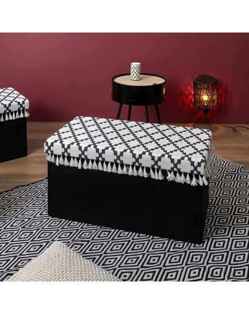 Coffre banc pliable avec pampille Mirage blanc/noir - 76x38x38 cm