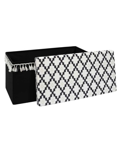 Coffre banc pliable avec pampille Mirage blanc/noir - 76x38x38 cm