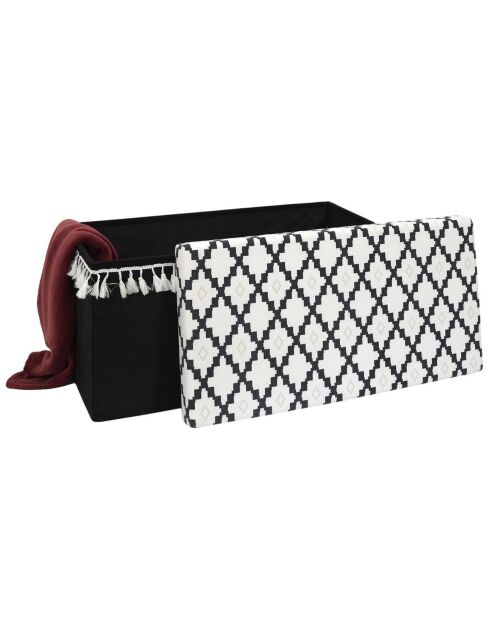 Coffre banc pliable avec pampille Mirage blanc/noir - 76x38x38 cm