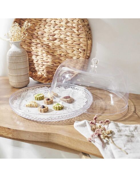 Plateax gateaux avec cloche transparent - 33x14.5x33 cm