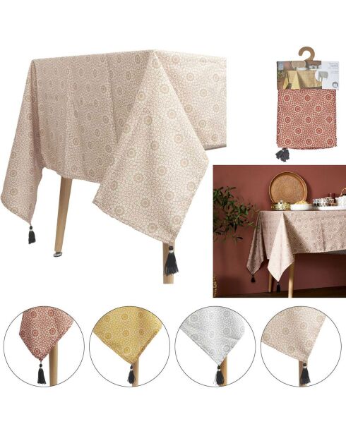 Tovaglia rettangolare con pompon in colori casuali - 140x240 cm