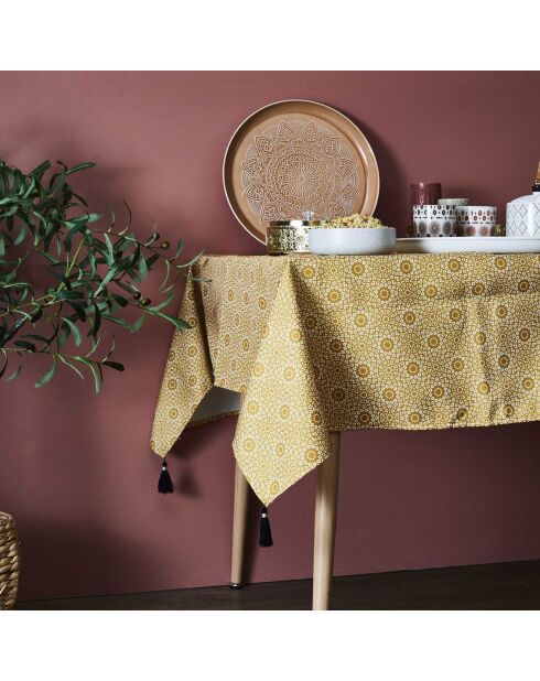 Nappe rectangulaire pompons coloris aléatoire  - 140x240 cm