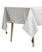 Tovaglia rettangolare con pompon in colori casuali - 140x240 cm