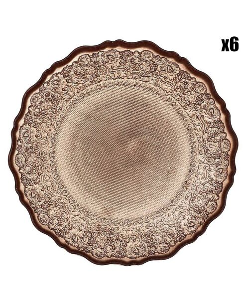 6 Assiettes dessert Mirage cuivrées - 21x1x21 cm