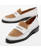 Mocassins en Velours de Cuir Juliette camel/blanc