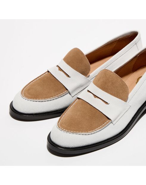 Mocassins en Velours de Cuir Juliette camel/blanc