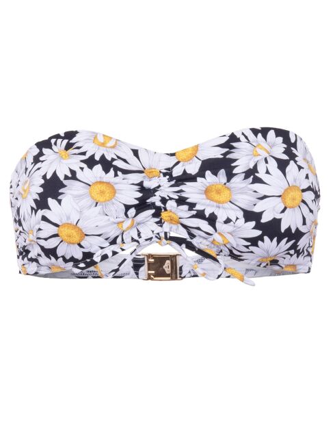 Top de baño tipo bandeau con estampado de margaritas