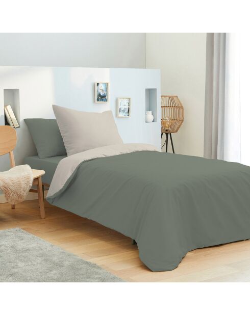Parure housse de couette, drap housse & taies - pour lit 90x190 cm eucalyptus/ficelle