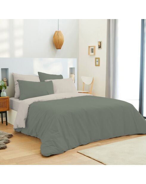 Parure housse de couette, drap housse & taies - pour lit 140x190 cm eucalyptus/ficelle