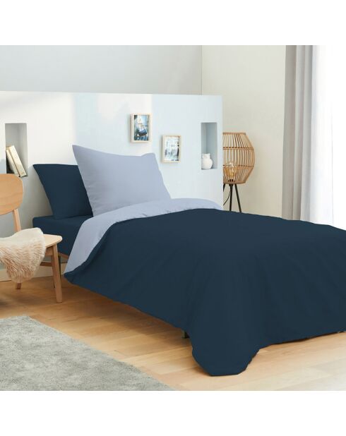 Parure housse de couette, drap housse & taies - pour lit 90x190 cm bleu olympe/marine