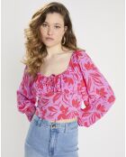 Top cropped Fleurs violet/rouge