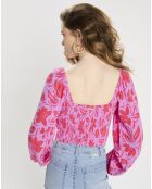 Top cropped Fleurs violet/rouge