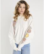 Sweat à capuche oversize 100% Coton Bio imprimé Smiles blanc