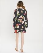 Robe portefeuille Hot Romance à fleurs noire