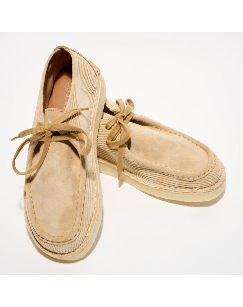 Derbies en Velours de Cuir & Tissu côtelé Desert Nomad sable