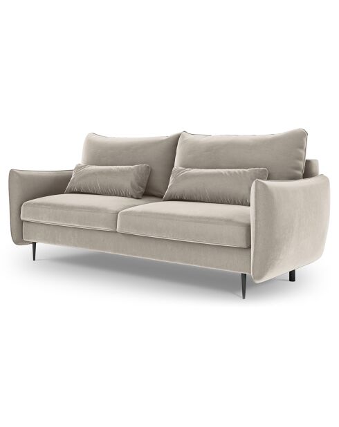 Canapé en Velours convertible avec coffre Vermont 3 places beige clair - 222x105x90 cm