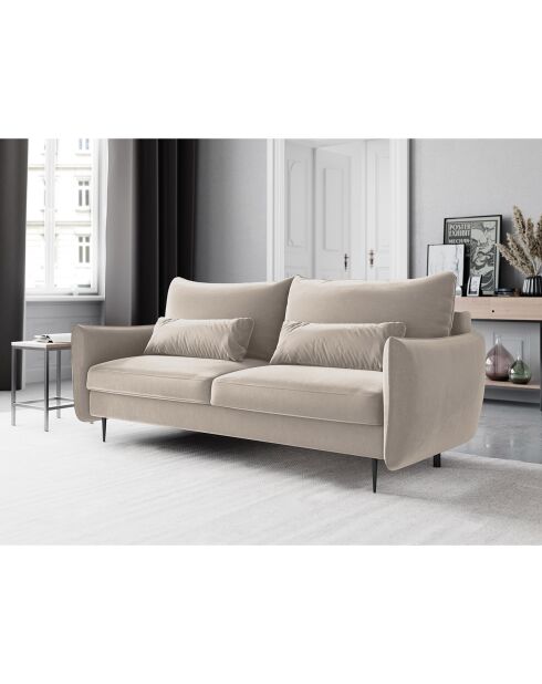 Canapé en Velours convertible avec coffre Vermont 3 places beige clair - 222x105x90 cm