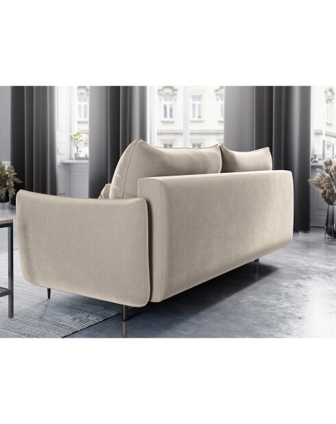 Canapé en Velours convertible avec coffre Vermont 3 places beige clair - 222x105x90 cm