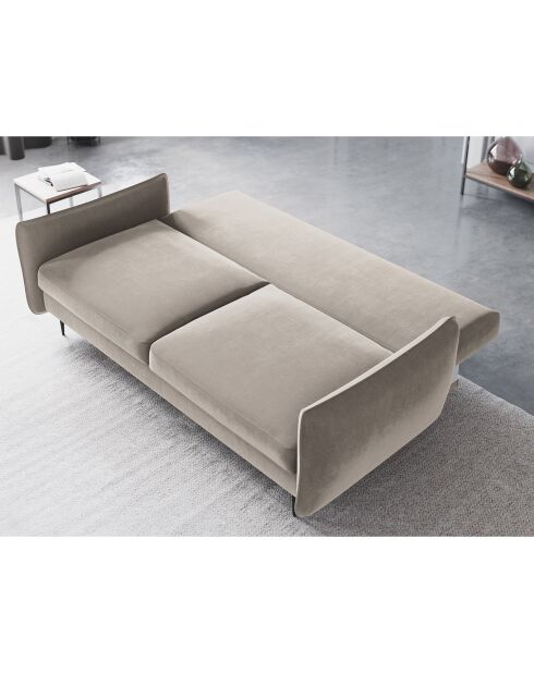 Canapé en Velours convertible avec coffre Vermont 3 places beige clair - 222x105x90 cm