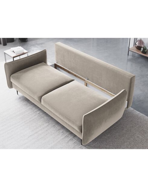 Canapé en Velours convertible avec coffre Vermont 3 places beige clair - 222x105x90 cm