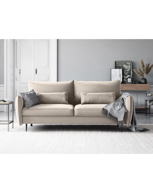 Canapé en Velours convertible avec coffre Vermont 3 places beige clair - 222x105x90 cm