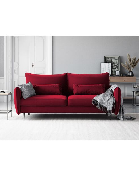Canapé en Velours convertible avec coffre Vermont 3 places rouge - 222x105x90 cm