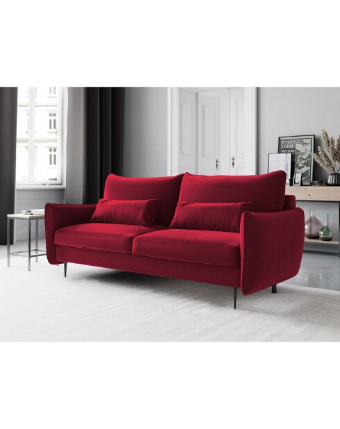 Canapé en Velours convertible avec coffre Vermont 3 places rouge - 222x105x90 cm