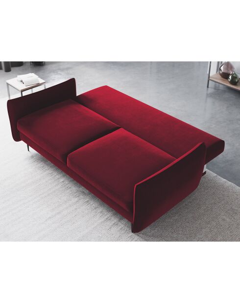 Canapé en Velours convertible avec coffre Vermont 3 places rouge - 222x105x90 cm