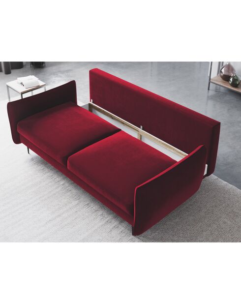 Canapé en Velours convertible avec coffre Vermont 3 places rouge - 222x105x90 cm