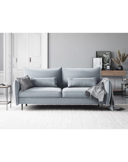 Canapé en Velours convertible avec coffre Vermont 3 places bleu clair - 222x105x90 cm