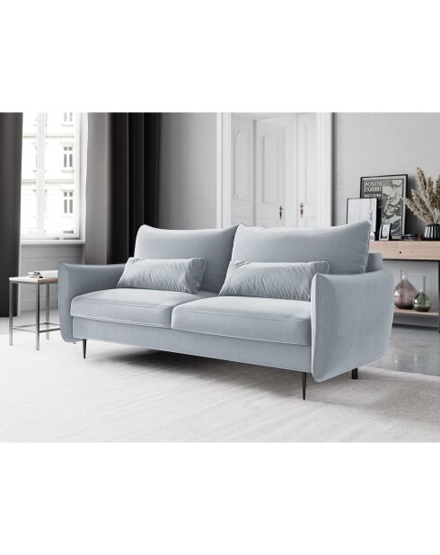 Canapé en Velours convertible avec coffre Vermont 3 places bleu clair - 222x105x90 cm