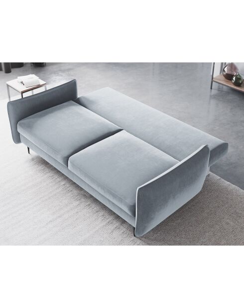 Canapé en Velours convertible avec coffre Vermont 3 places bleu clair - 222x105x90 cm