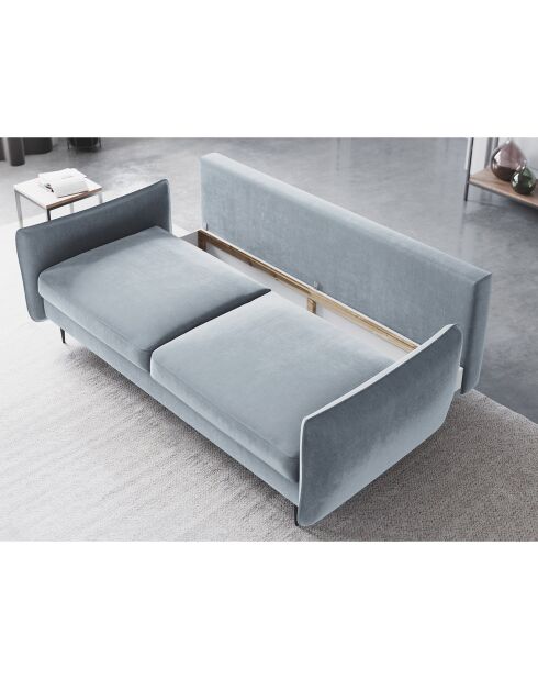 Canapé en Velours convertible avec coffre Vermont 3 places bleu clair - 222x105x90 cm
