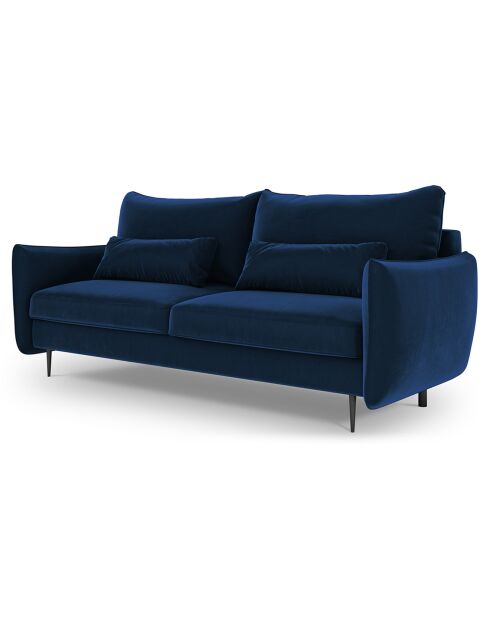 Canapé en Velours convertible avec coffre Vermont 3 places bleu roi - 222x105x90 cm