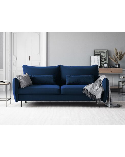 Canapé en Velours convertible avec coffre Vermont 3 places bleu roi - 222x105x90 cm