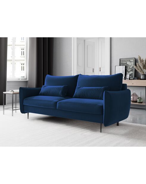 Canapé en Velours convertible avec coffre Vermont 3 places bleu roi - 222x105x90 cm