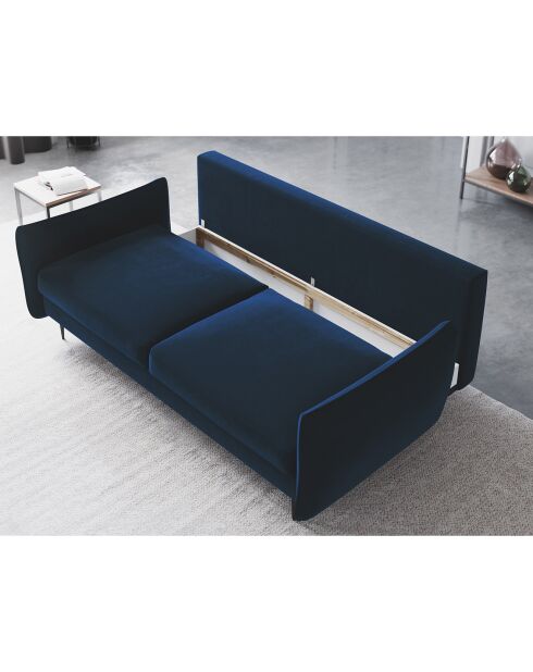 Canapé en Velours convertible avec coffre Vermont 3 places bleu roi - 222x105x90 cm