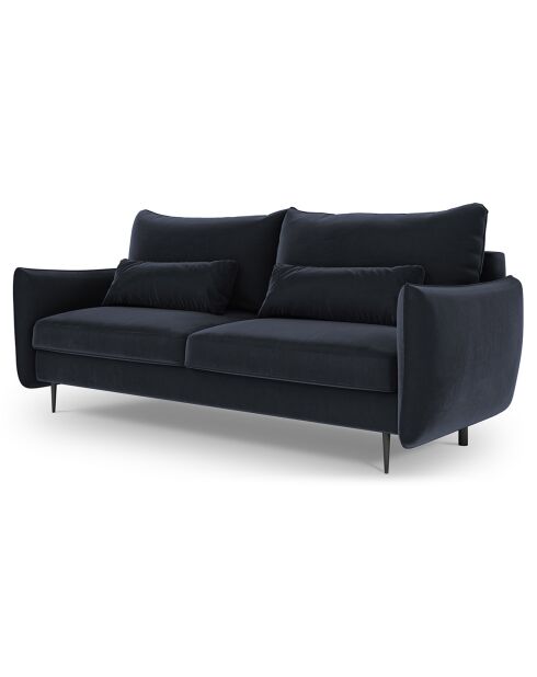 Canapé en Velours convertible avec coffre Vermont 3 places bleu foncé - 222x105x90 cm