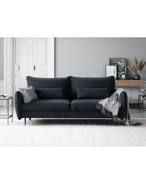 Canapé en Velours convertible avec coffre Vermont 3 places bleu foncé - 222x105x90 cm