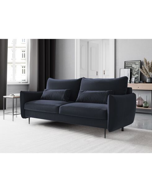 Canapé en Velours convertible avec coffre Vermont 3 places bleu foncé - 222x105x90 cm