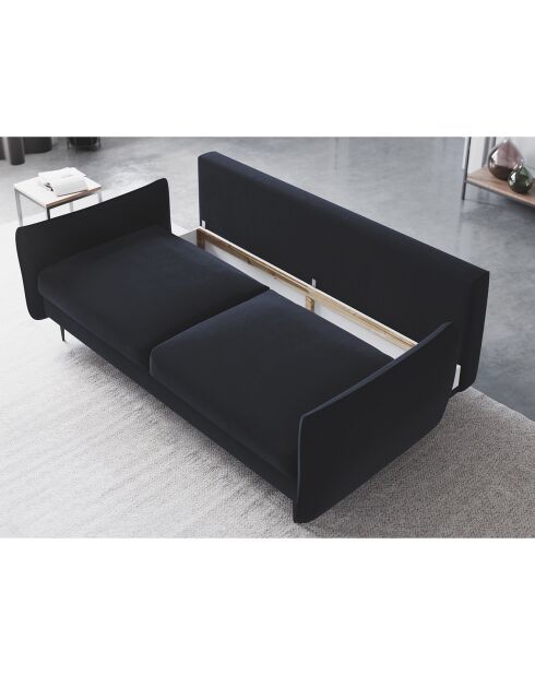 Canapé en Velours convertible avec coffre Vermont 3 places bleu foncé - 222x105x90 cm